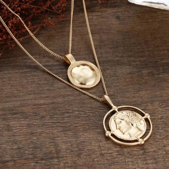 18K Gold Coin Pendant Vintage Double ChainNecklace - Picture 5 of 7